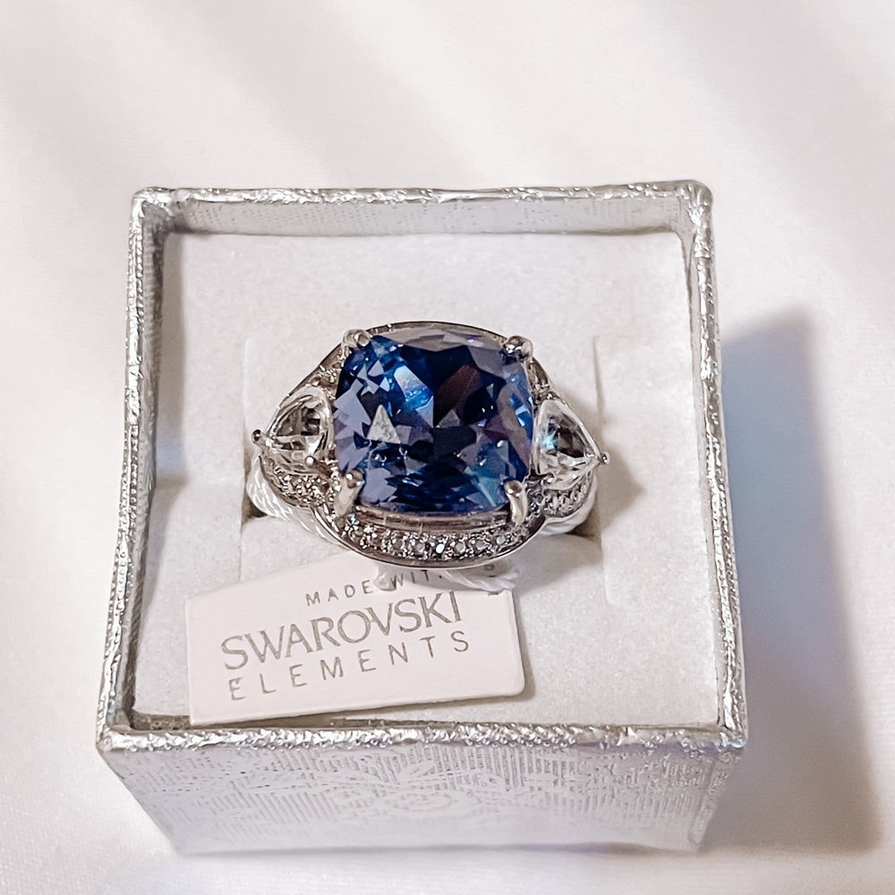 Tanzanite and White Diamond Simulants Rhodium Over Silver Ring 11.37ctw Size 7